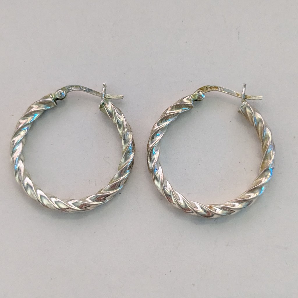 925 Sterling Silver Ibb Thailand Swirl Hoop Pierced Earrings 30$